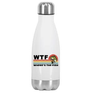 WTF Where's The Fish Funny Fisherman Stainless Steel Insulated Water Bottle