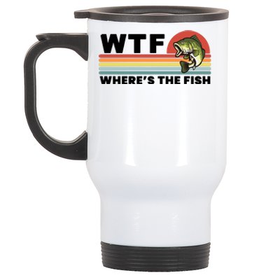 WTF Where's The Fish Funny Fisherman Stainless Steel Travel Mug