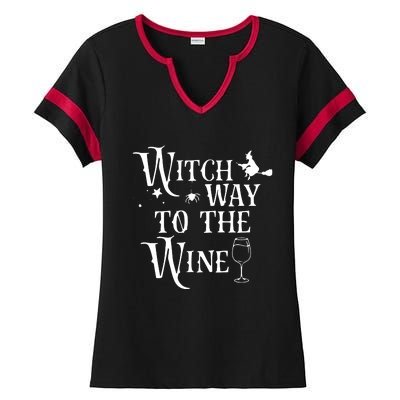 Witch Way To The Wine Funny Halloween Costume Ladies Halftime Notch Neck Tee