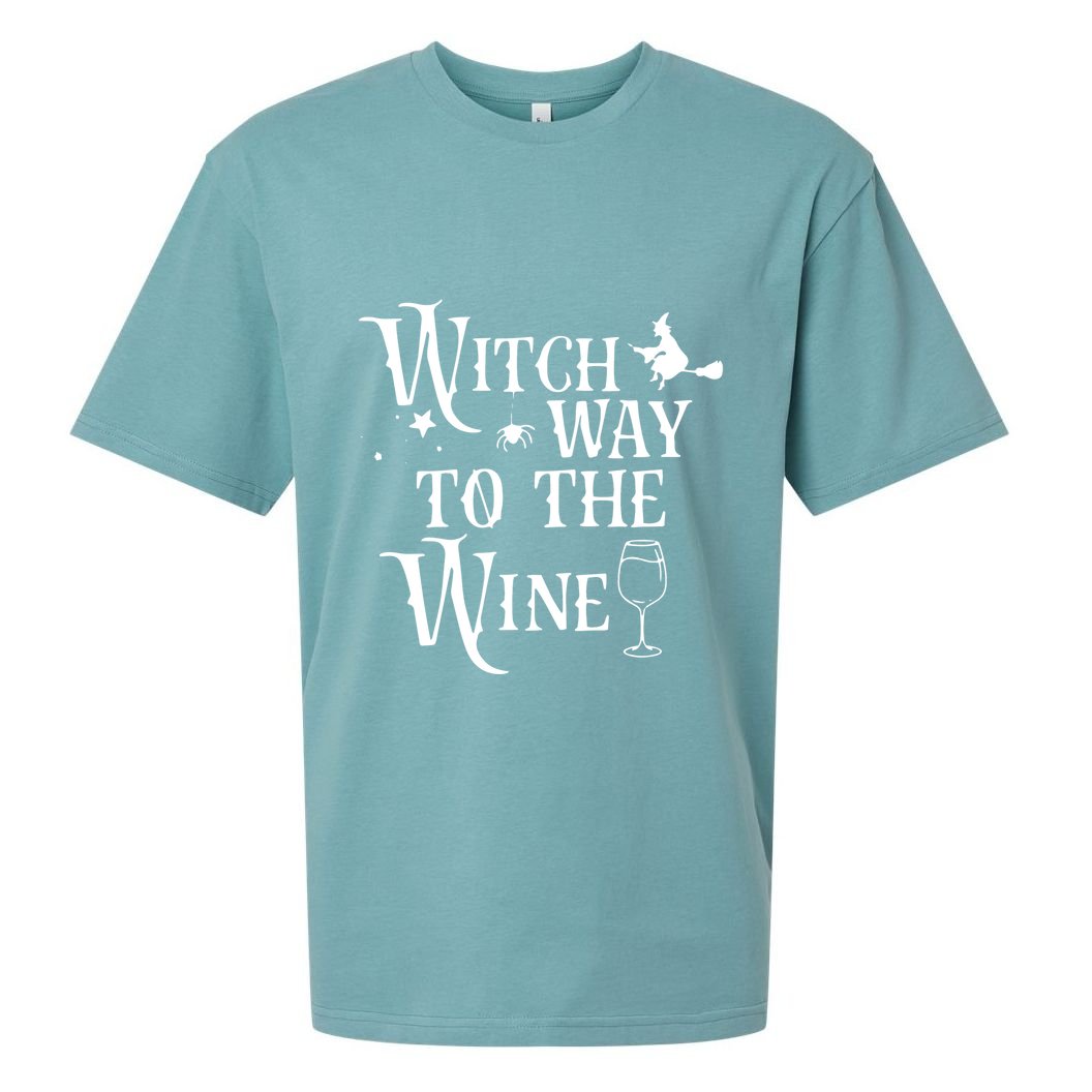 Witch Way To The Wine Funny Halloween Costume Sueded Cloud Jersey T-Shirt