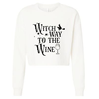 Witch Way To The Wine Funny Halloween Costume Cropped Pullover Crew