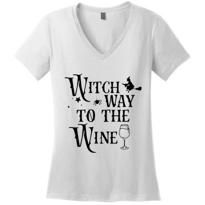 Witch Way To The Wine Funny Halloween Costume Women's V-Neck T-Shirt