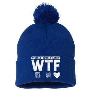 Wtf Whiskey Turkey Family Bourbon Lovers Whiskey Gift Pom Pom 12in Knit Beanie