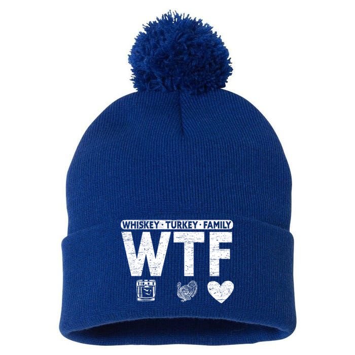 Wtf Whiskey Turkey Family Bourbon Lovers Whiskey Gift Pom Pom 12in Knit Beanie