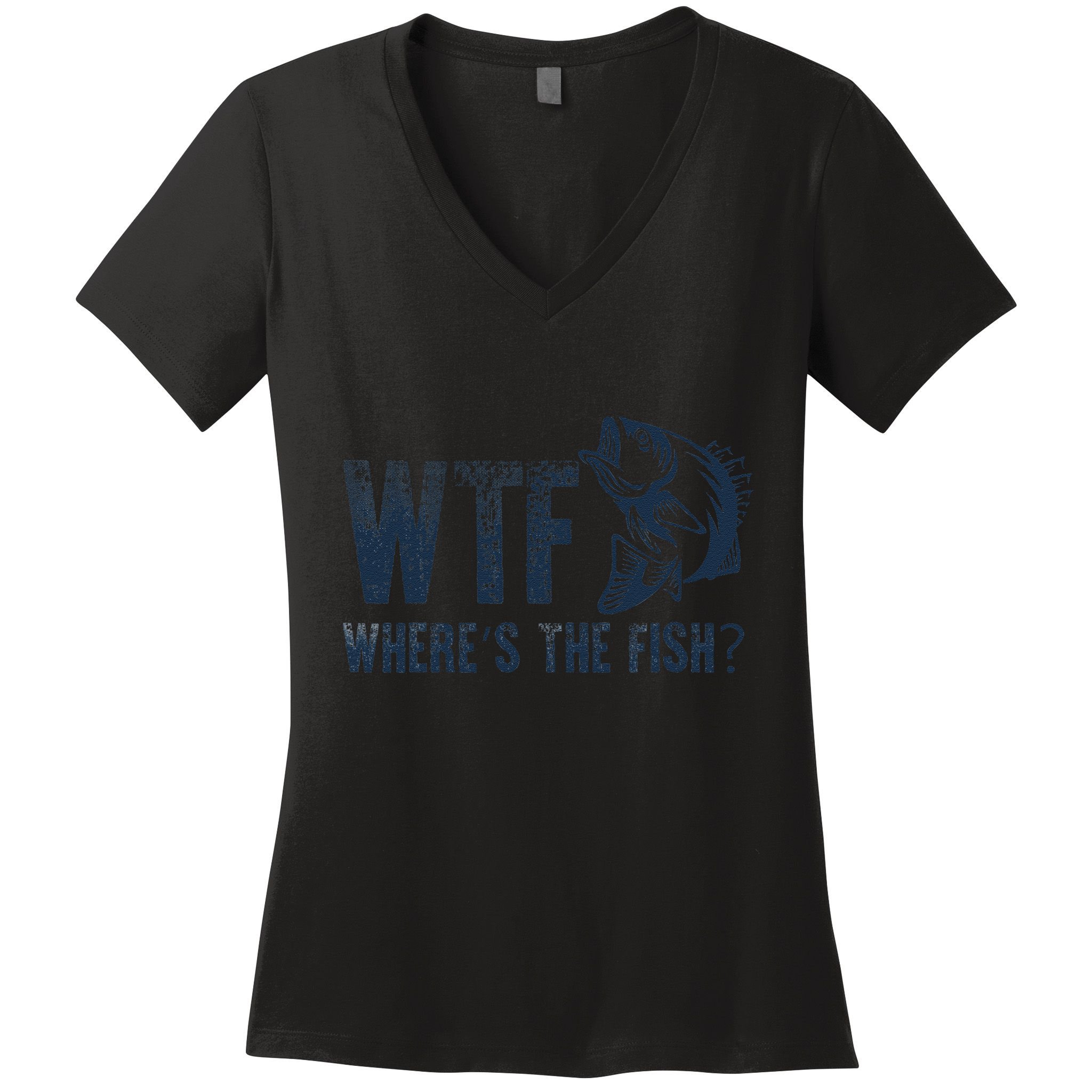 Wtf WhereS The Fish Funny Fishing Fisher Fathers Day Women's V-Neck T-Shirt