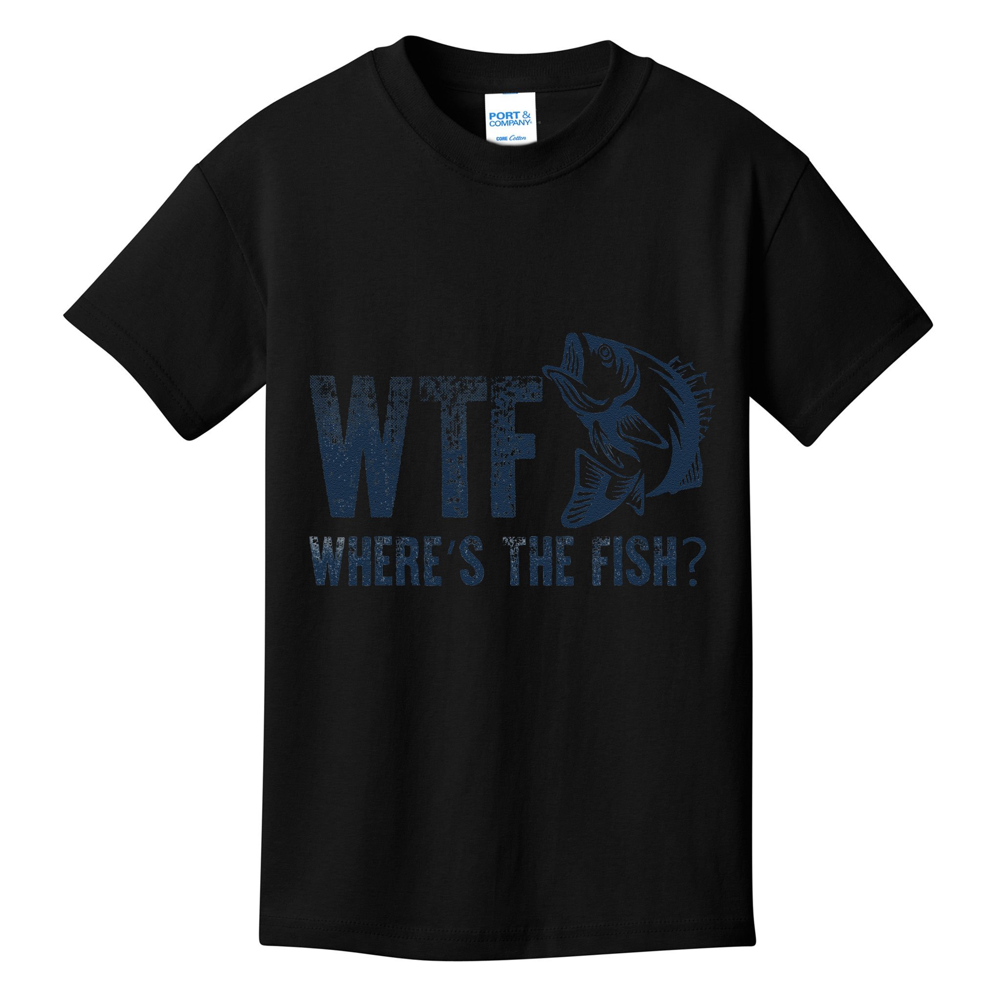 Wtf WhereS The Fish Funny Fishing Fisher Fathers Day Kids T-Shirt