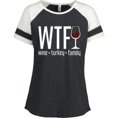 Wtf Wine Turkey Family Funny Thanksgiving Enza Ladies Jersey Colorblock Tee