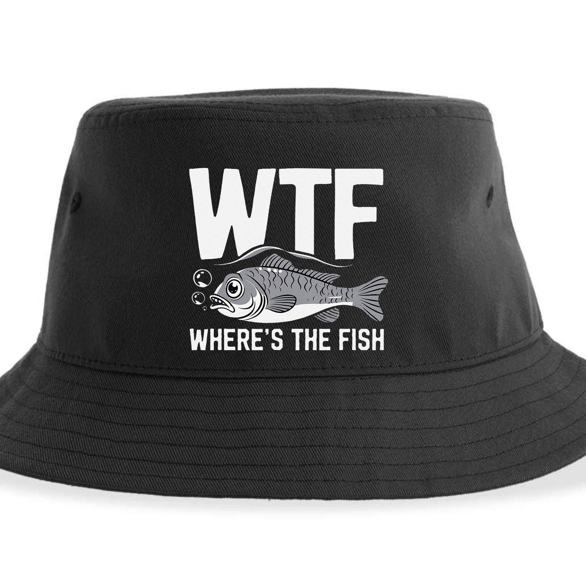 Wtf WhereS The Fish Funny Catching Fish Fishing Fisherman .Png Sustainable Bucket Hat