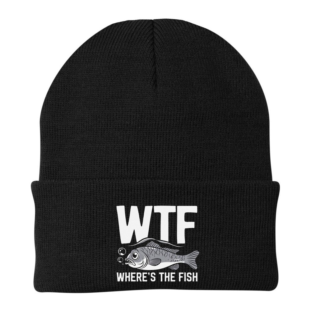 Wtf WhereS The Fish Funny Catching Fish Fishing Fisherman .Png Beanie