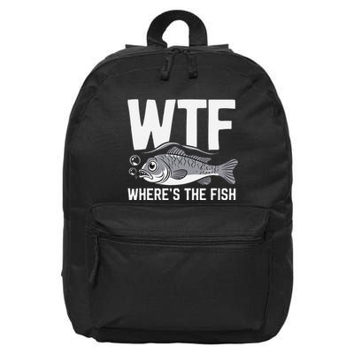Wtf WhereS The Fish Funny Catching Fish Fishing Fisherman .Png 16 in Basic Backpack