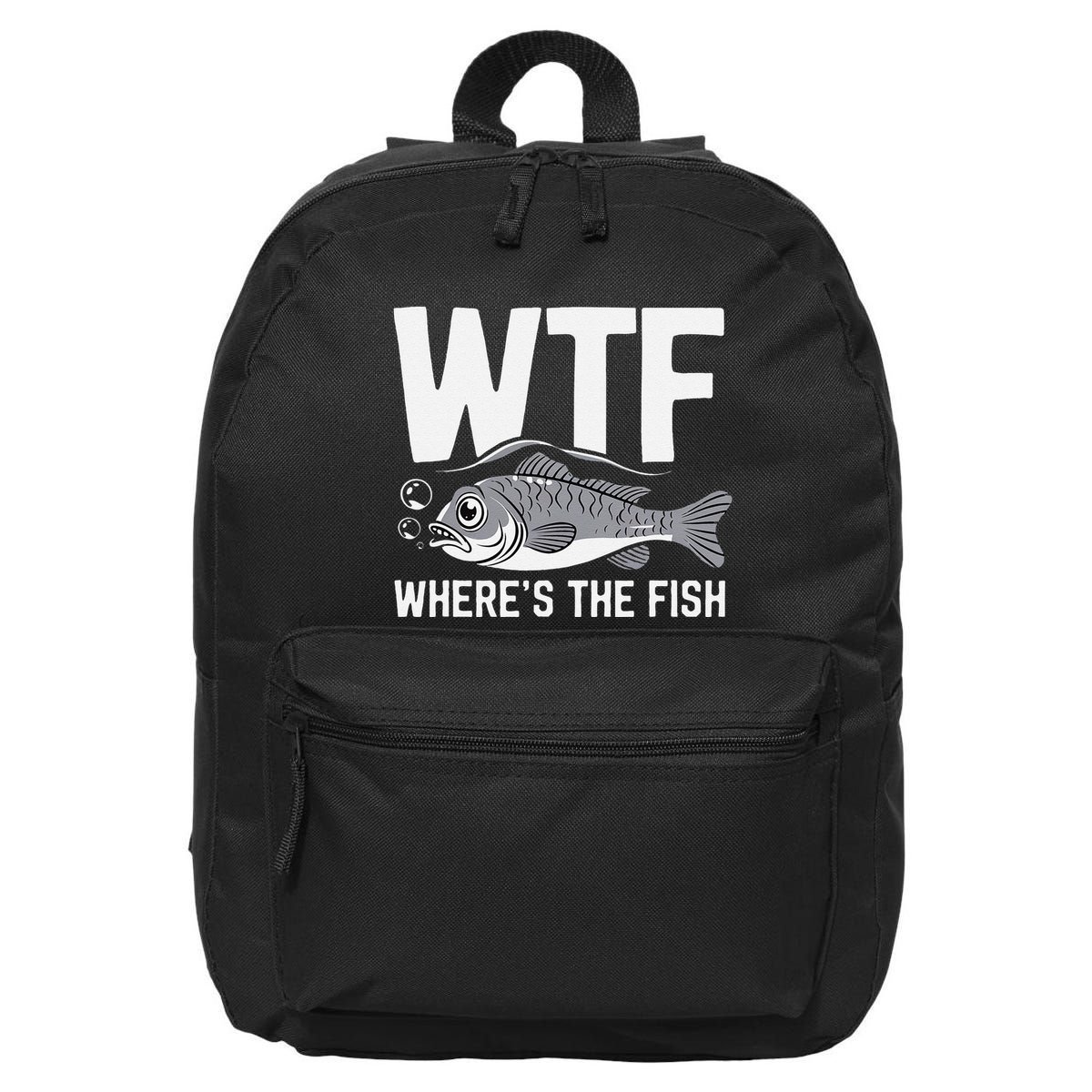 Wtf WhereS The Fish Funny Catching Fish Fishing Fisherman .Png 16 in Basic Backpack