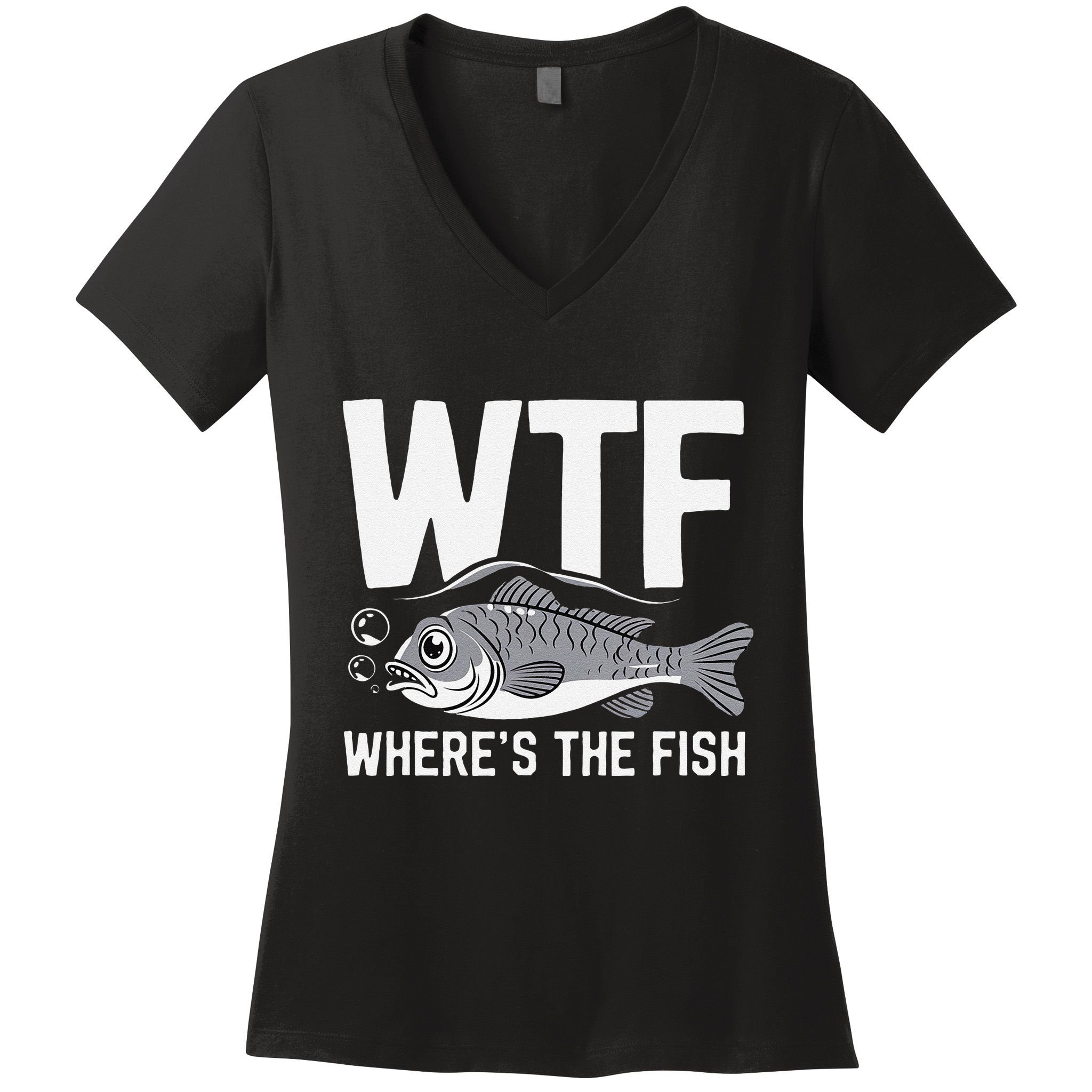 Wtf WhereS The Fish Funny Catching Fish Fishing Fisherman .Png Women's V-Neck T-Shirt