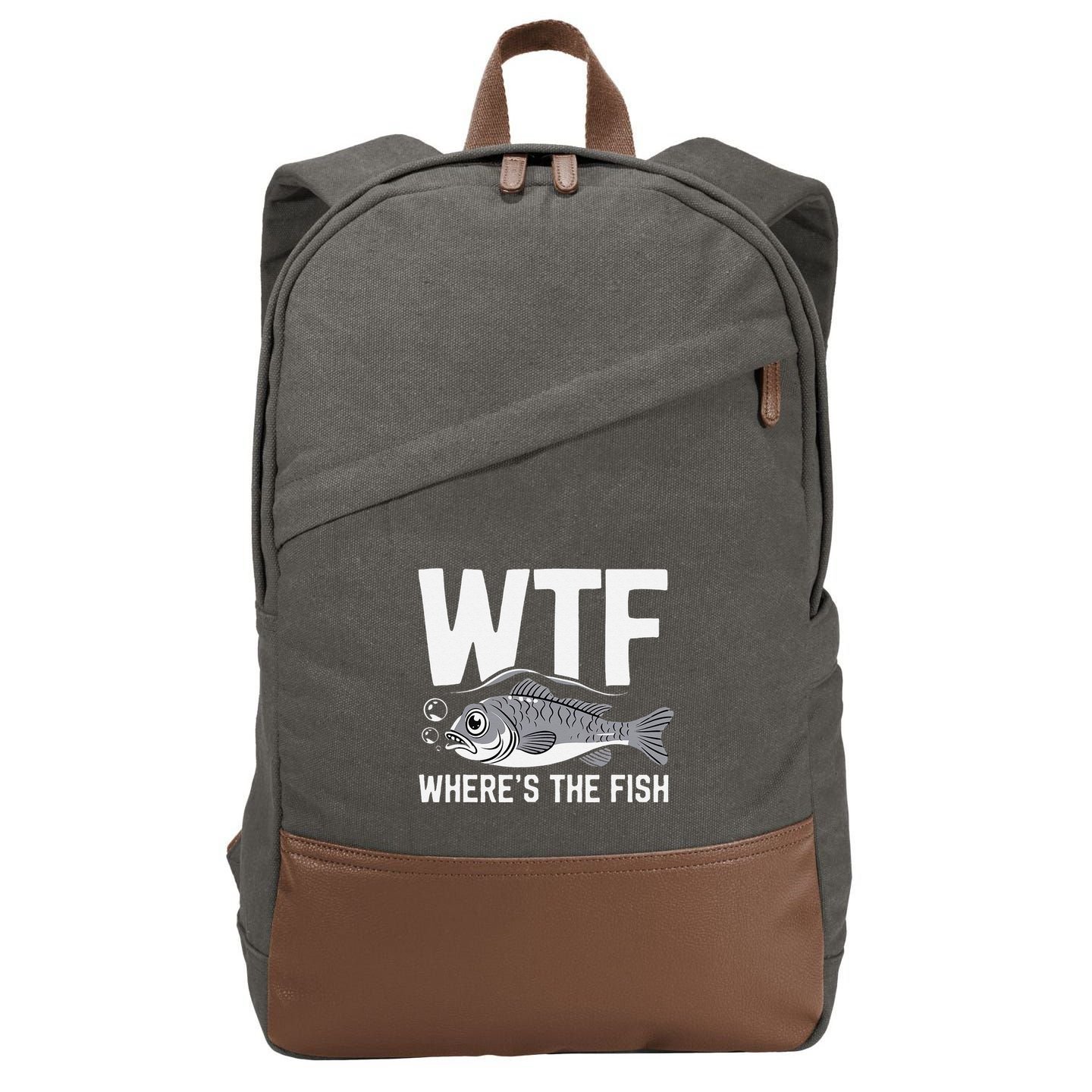 Wtf WhereS The Fish Funny Catching Fish Fishing Fisherman .Png Cotton Canvas Backpack