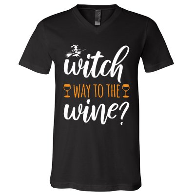 Witch Way To The Wine Halloween Funny V-Neck T-Shirt