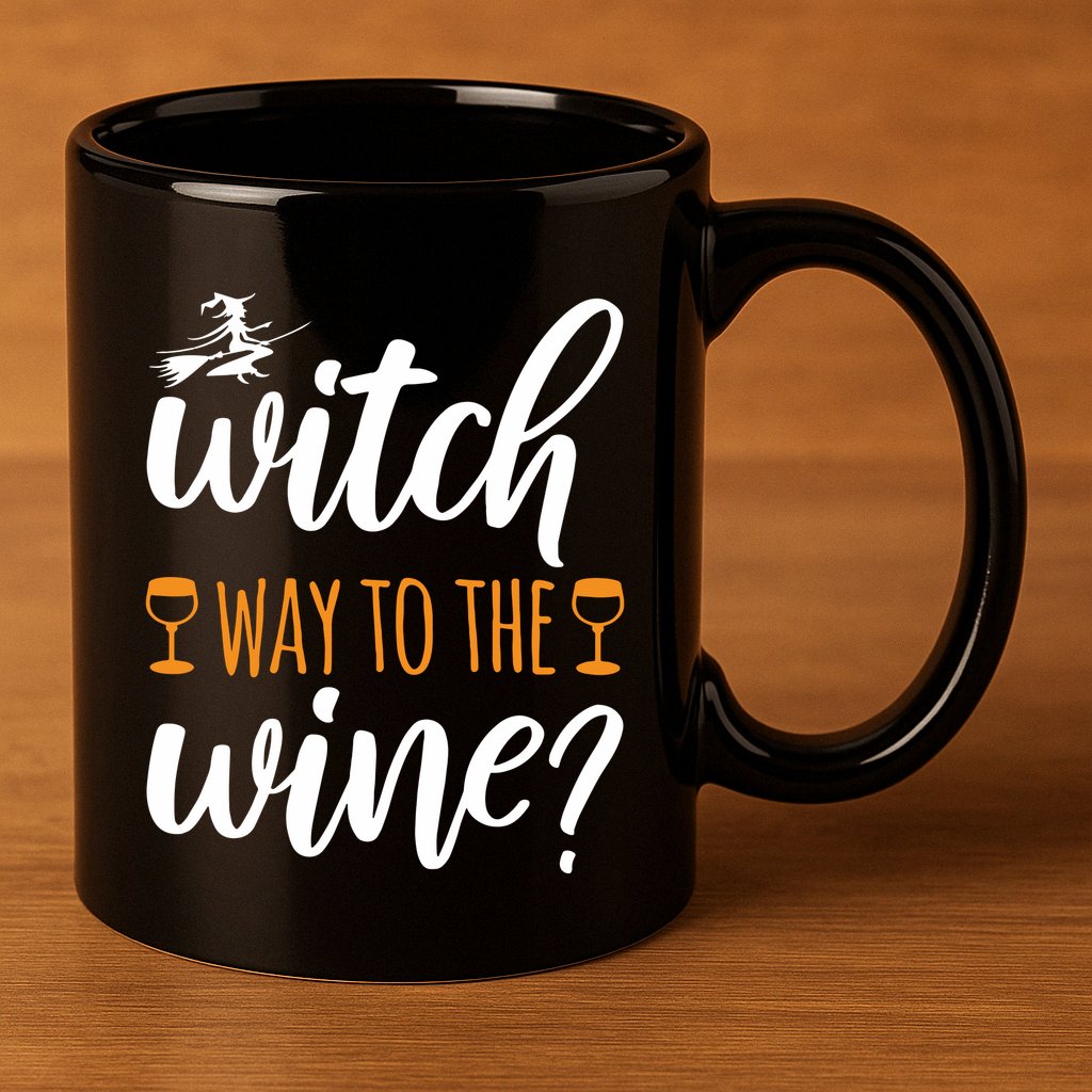 Witch Way To The Wine Halloween Funny 11oz C Handle Ceramic Mug