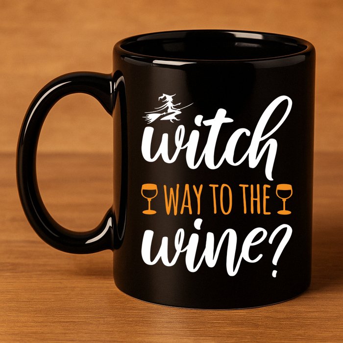 Witch Way To The Wine Halloween Funny 11oz C Handle Ceramic Mug