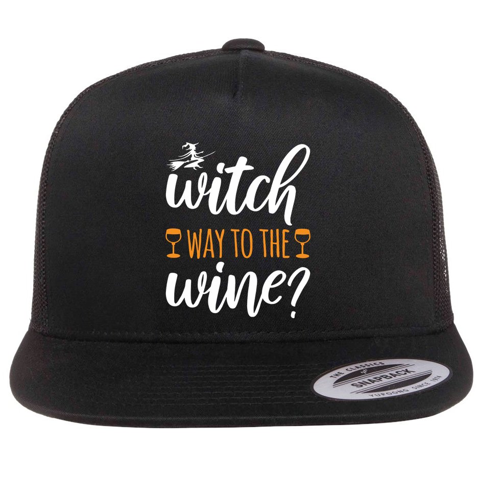 Witch Way To The Wine Halloween Funny Flat Bill Trucker Hat