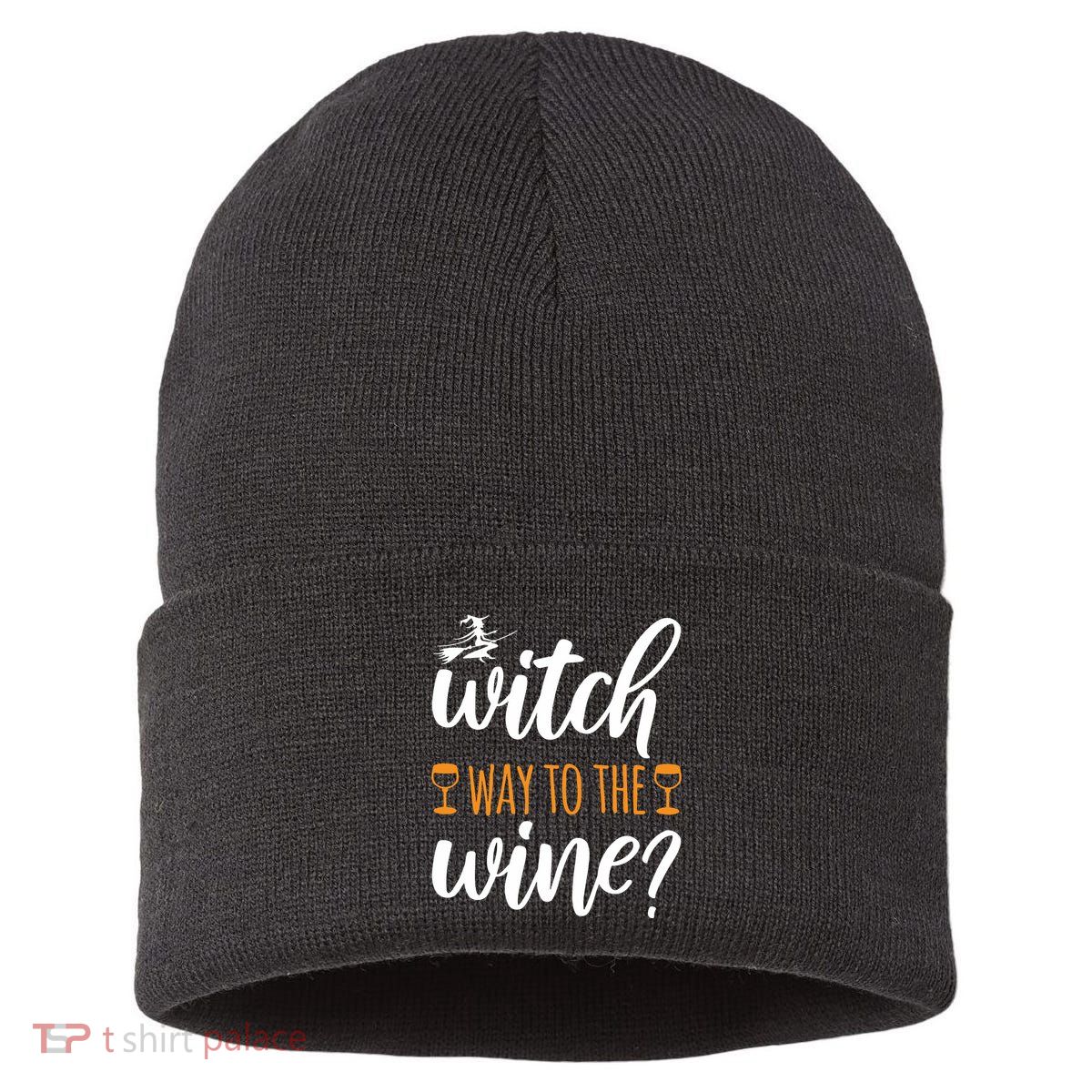 Witch Way To The Wine Halloween Funny Sustainable Knit Beanie