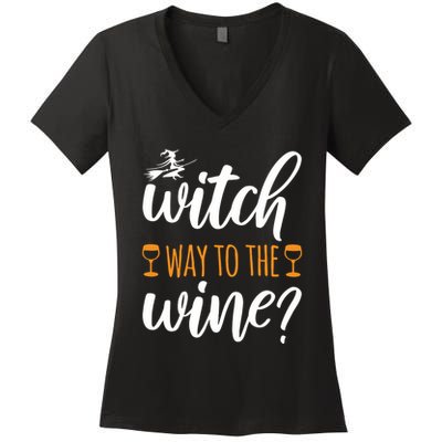 Witch Way To The Wine Halloween Funny Women's V-Neck T-Shirt