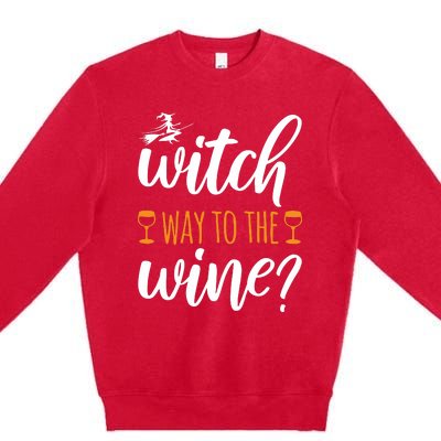 Witch Way To The Wine Halloween Funny Premium Crewneck Sweatshirt