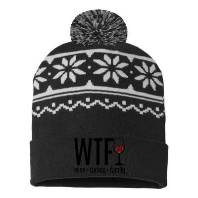 Wtf Wine Turkey Family Funny Thanksgiving USA-Made Snowflake Beanie