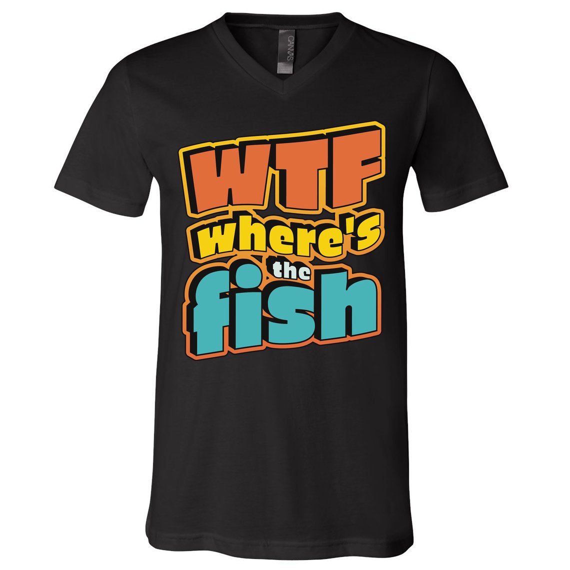 WTF Where's The Fish Funny V-Neck T-Shirt