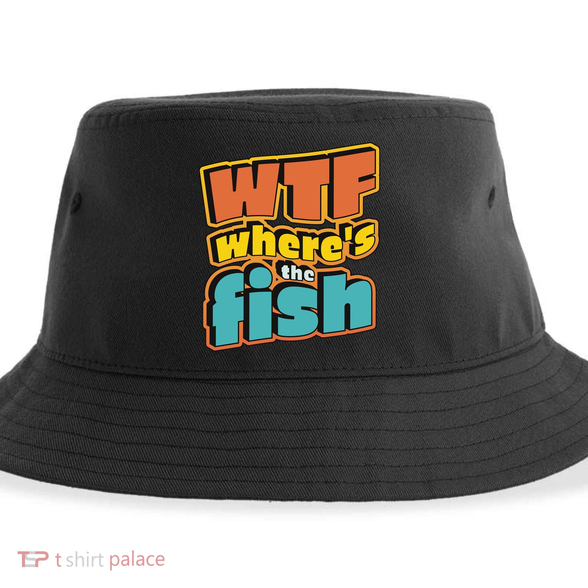WTF Where's The Fish Funny Sustainable Bucket Hat