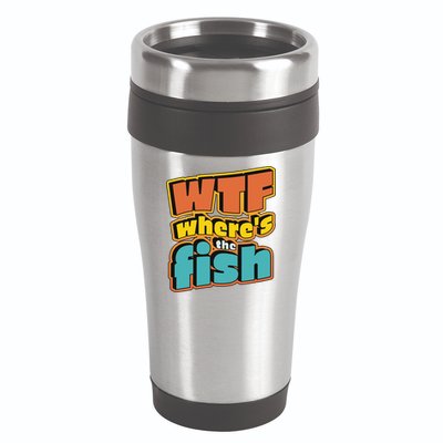 WTF Where's The Fish Funny 16oz Travel Tumbler
