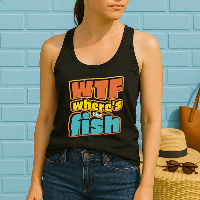 WTF Where's The Fish Funny Womens Tank Top