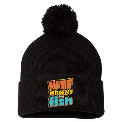 WTF Where's The Fish Funny Pom Pom 12in Knit Beanie