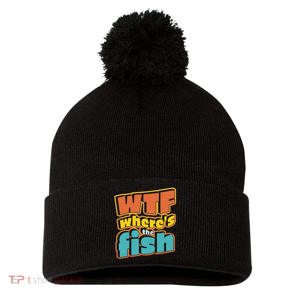 WTF Where's The Fish Funny Pom Pom 12in Knit Beanie