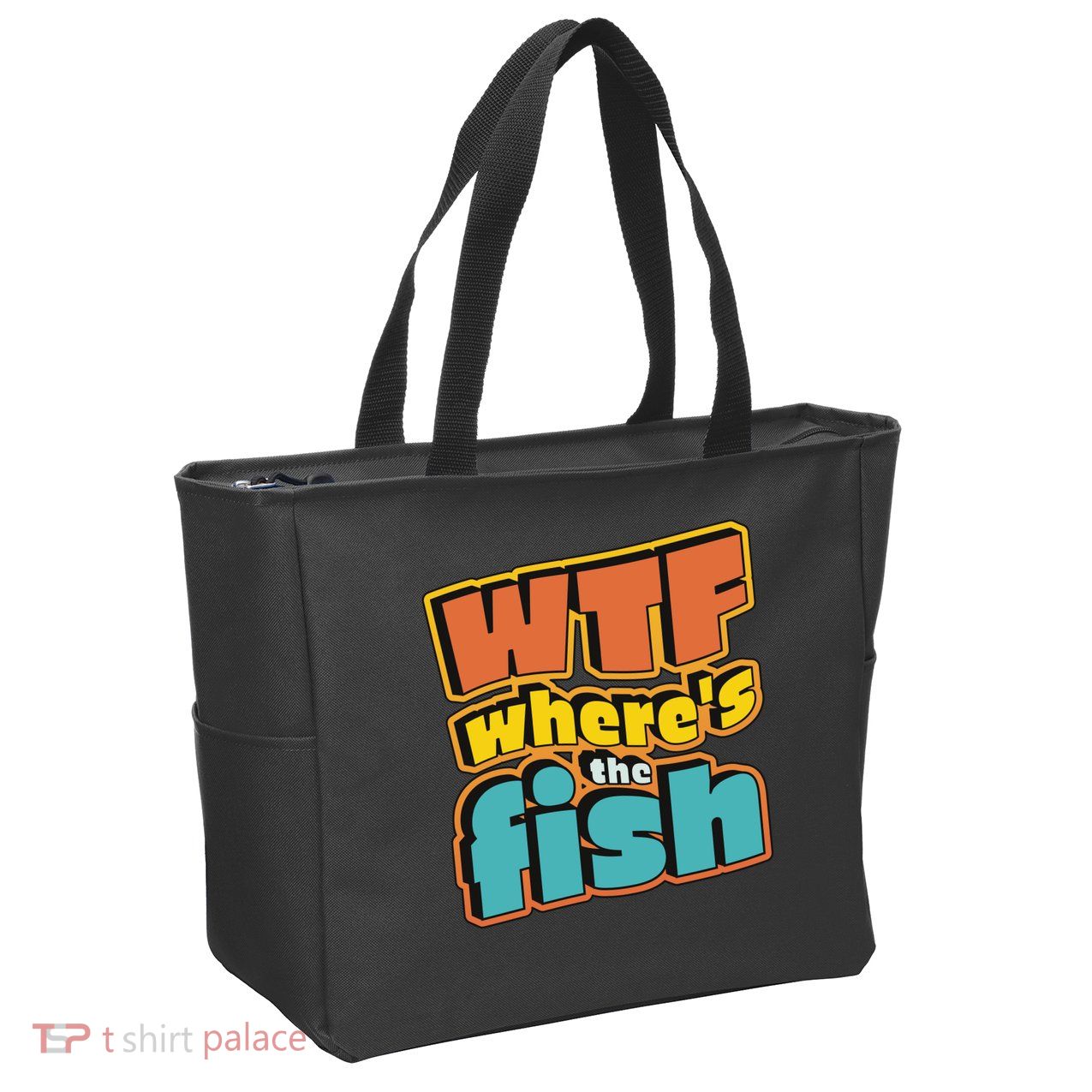 WTF Where's The Fish Funny Zip Tote Bag
