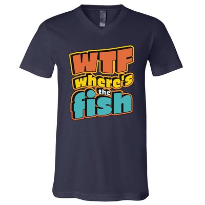 WTF Where's The Fish Funny V-Neck T-Shirt