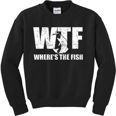 WTF Where's The Fish Funny Fishing Gifts Fathers Day  Kids Sweatshirt