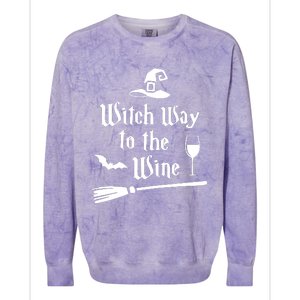 Witch Way To The Wine Funny Wine Drinking Gift Idea Colorblast Crewneck Sweatshirt