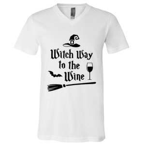 Witch Way To The Wine Funny Wine Drinking Gift Idea V-Neck T-Shirt