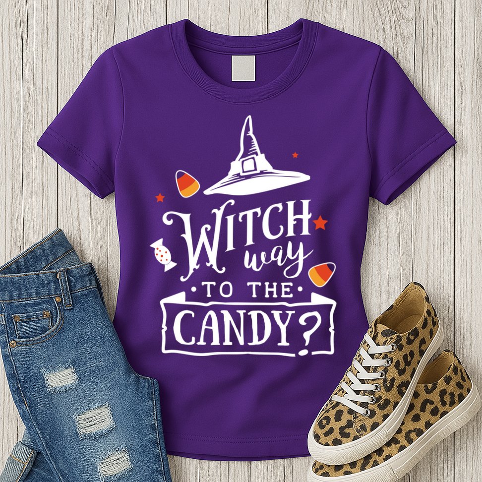 Witch Way To The Candy? Womens T-Shirt