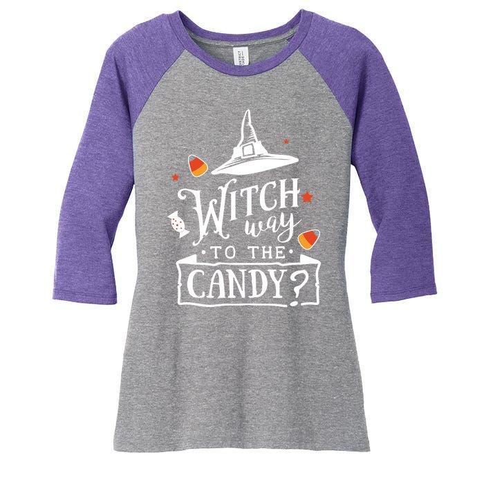 Witch Way To The Candy? Women's Tri-Blend 3/4-Sleeve Raglan Shirt