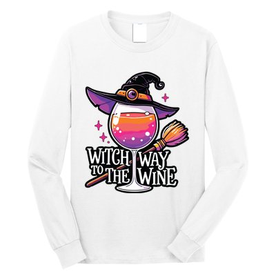 Witch Way To The Wine Halloween Witch Hat And Wine Glass Long Sleeve Long Sleeve Shirt