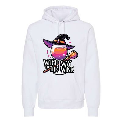 Witch Way To The Wine Halloween Witch Hat And Wine Glass Long Sleeve Premium Hoodie