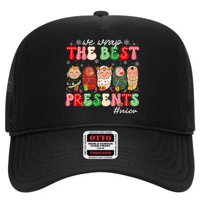 We Wrap The Best Presents Nicu Neonatal Icu Nurse Christmas High Crown Mesh Back Trucker Hat