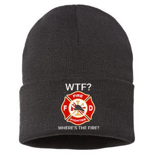 Wtf WhereS The Fire Funny Firefighter Sustainable Knit Beanie