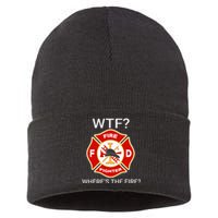 Wtf WhereS The Fire Funny Firefighter Sustainable Knit Beanie