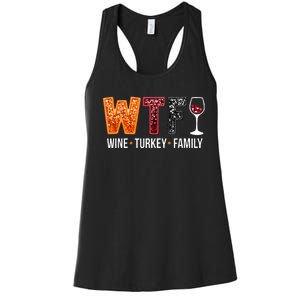 Wtf Wine Turkey Family Funny Thanksgiving Women's Racerback Tank