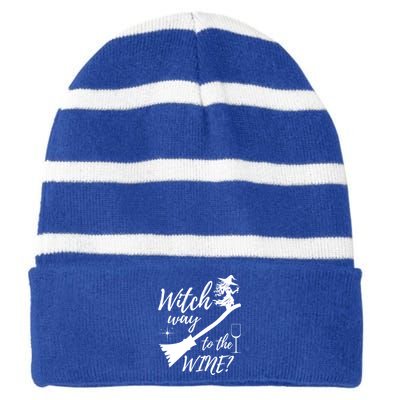 Witch Way To Wine Spooky Graphic Halloween Ing Graphic Meaningful Gift Striped Beanie with Solid Band