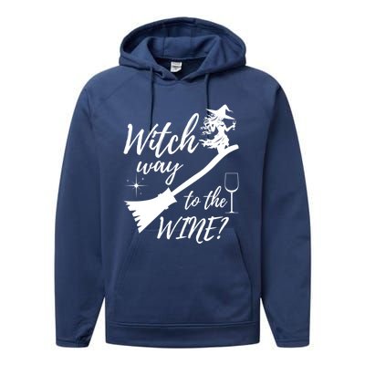 Witch Way To Wine Spooky Graphic Halloween Ing Graphic Meaningful Gift Performance Fleece Hoodie