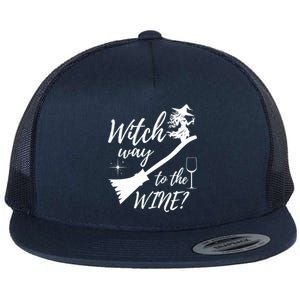 Witch Way To Wine Spooky Graphic Halloween Ing Graphic Meaningful Gift Flat Bill Trucker Hat