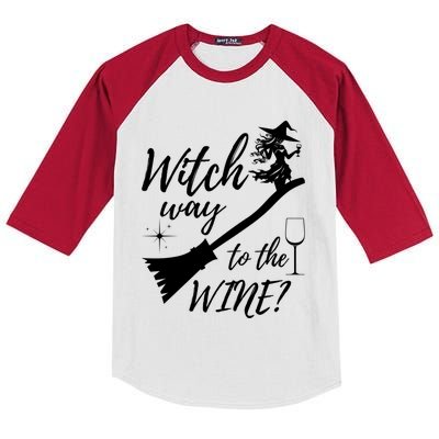 Witch Way To Wine Spooky Graphic Halloween Ing Graphic Meaningful Gift Kids Colorblock Raglan Jersey