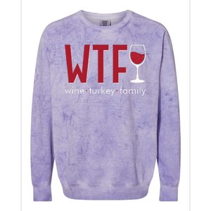 Wtf Wine Turkey Family Funny Holiday Thanksgiving Christmas Colorblast Crewneck Sweatshirt