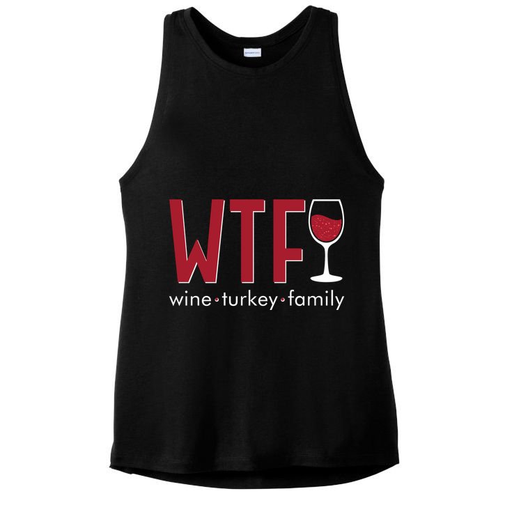 Wtf Wine Turkey Family Funny Holiday Thanksgiving Christmas Ladies PosiCharge Tri-Blend Wicking Tank